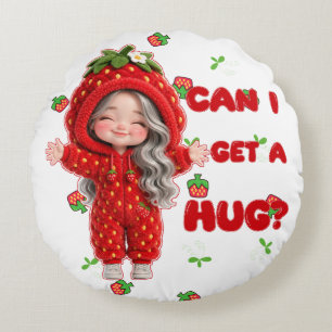 Coussins Ronds Mignon chibi fraise "Puis-je avoir un câlin"