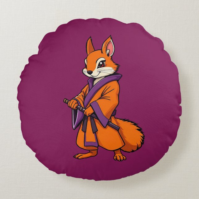 Coussins Ronds Mignon écureuil samouraï japonais (Devant)