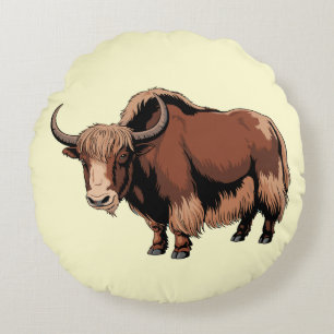 Coussins Ronds Mignon et adorable Yak marron 