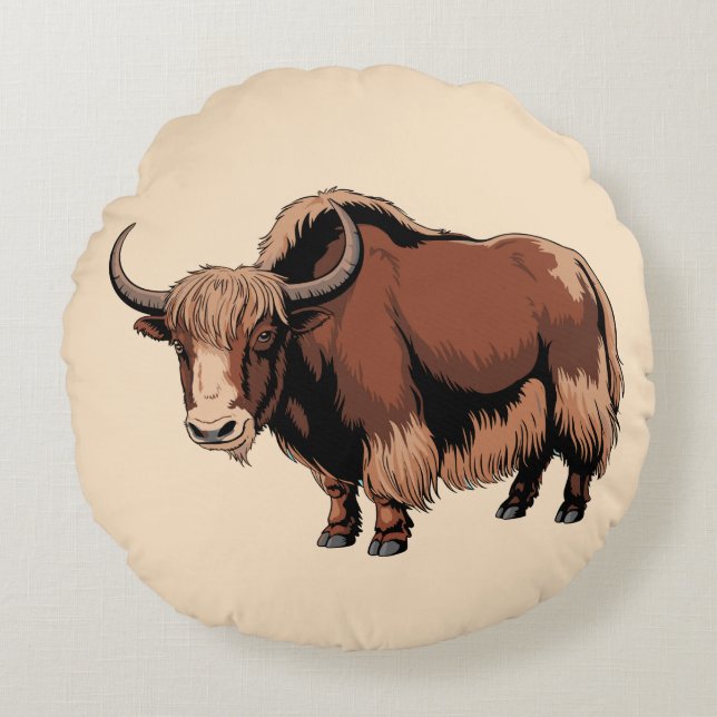 Coussins Ronds Mignon et adorable Yak marron  (Devant)