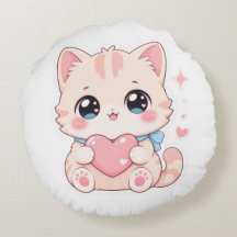 Mignon Kawaii Chat Rose Coeur Graphique Oreiller