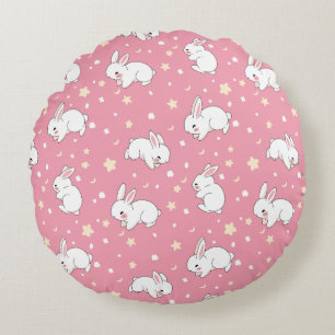 Coussins Ronds Mignon Lapin Kawaii Rose Doodle