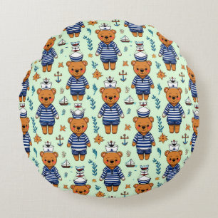 Coussins Ronds Mignon ours marin à motif rayures marine