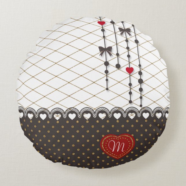 Coussins Ronds Mignon parties scintillant en dentelle faux or mot (Devant)