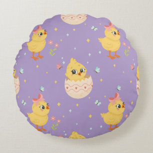 Coussins Ronds Mignon poussin de Pâques avec motif sans couture d