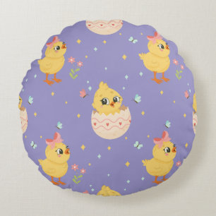 Coussins Ronds Mignon poussin de Pâques avec motif transparent à