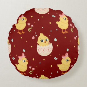 Coussins Ronds Mignon poussin de Pâques avec motif transparent à