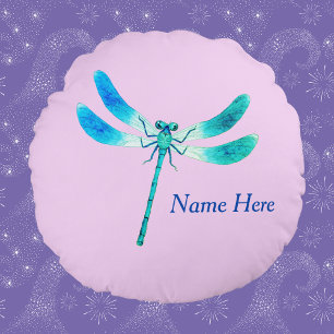 Coussins Ronds Mignonne comme Bleu Brouillard vert libellule sur