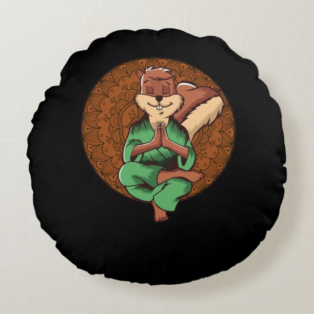 Coussins Ronds Mignonne écureuil Zen Yoga Méditation Animal Boudd (Devant)