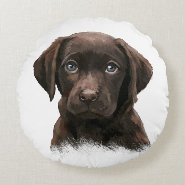 Coussins Ronds Mignonne face de chien du Labrador au chocolat (Devant)