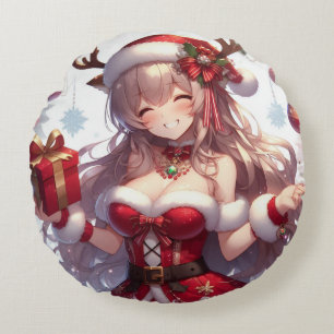 Coussins Ronds mignonne fille de Noël anime