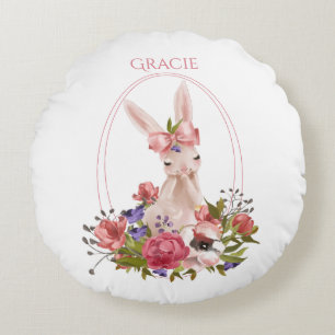 Coussins Ronds Mignonne Lapin Animal Bois Nom Floral