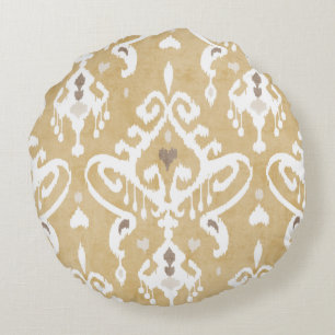Coussins Ronds Mignonne neutre or beige ikat motifs tribaux