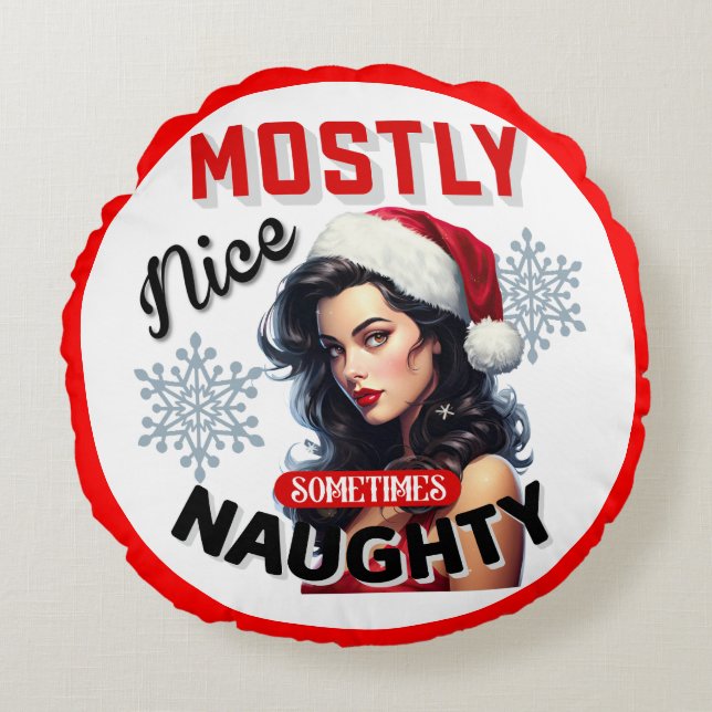 Coussins Ronds Mignonne Parfois Naughty Retro Noël Pinup (Devant)