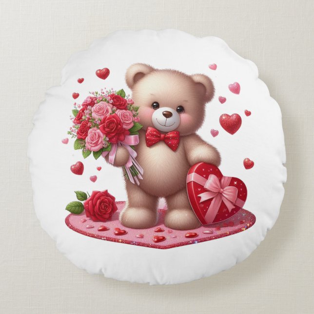 Coussins Ronds Mignonne Valentine's Day Teddy Bear (Devant)