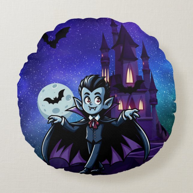 Coussins Ronds Mignonne, whimsical Halloween vampire (Devant)