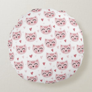 Coussins Ronds Mignons chatons roses et motif de cœurs pour enfan