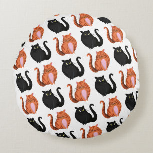 Coussins Ronds Mignons Chats Tigrés Noirs et Orange Rondouillards