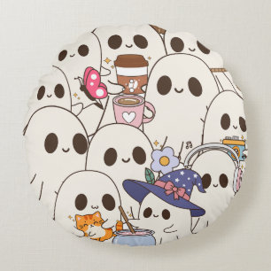 Coussins Ronds Mignons fantômes café et chat automne