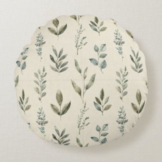 Coussins Ronds Minimal Botanical Leaf Pattern