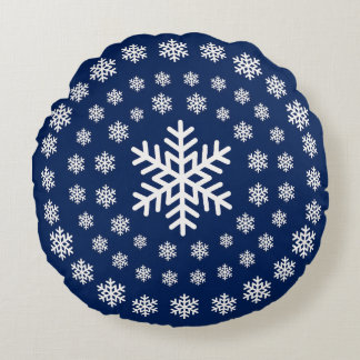 Coussins Ronds Minimaliste Mandala de Noël à flocons de neige ble