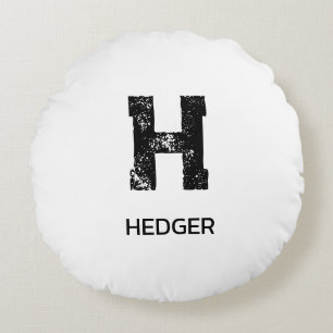 COUSSINS RONDS MINIMALISTE NOIR UNE LETTRE MONOGRAMME NOM BLANC