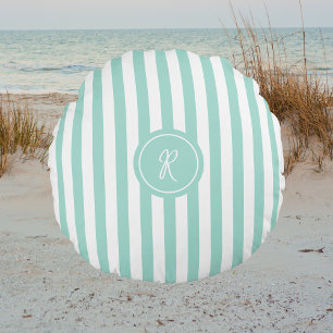 Coussins Ronds Mint French Beach Stripe Personnalisé Monogramme