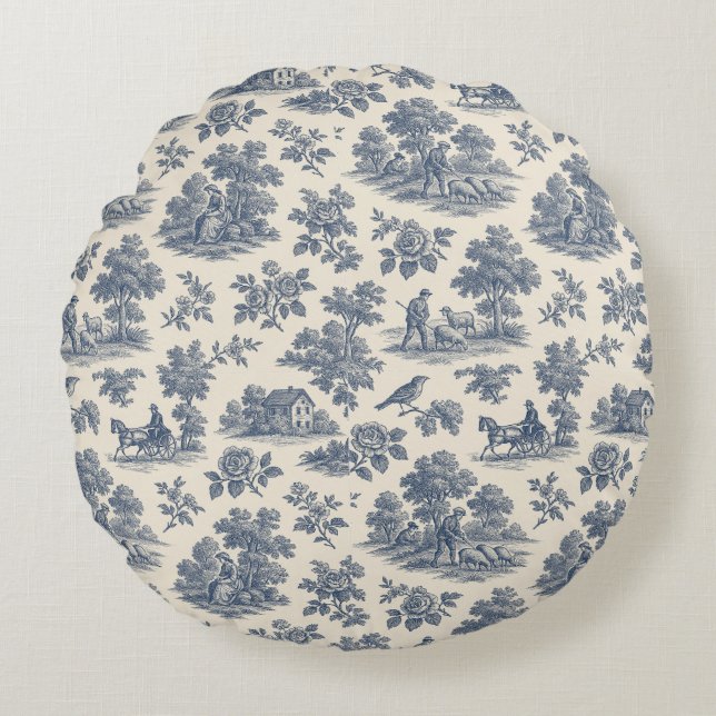 Coussins Ronds Minuit dans la prairie - Toile Bleue ronde Jeu Pi (Devant)