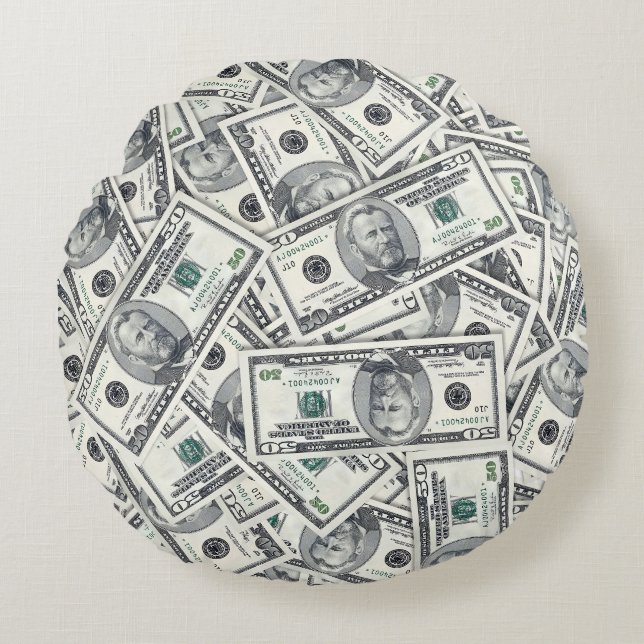 Coussins Ronds Modèle de billet de cinquante dollars (Devant)