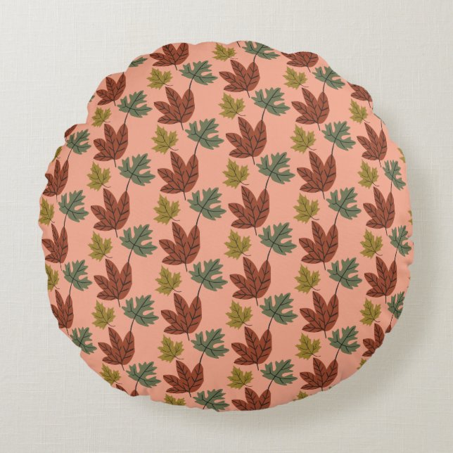 Coussins Ronds Modèle de feuilles d'automne (Devant)