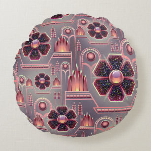 Coussins Ronds Modèle floral Art déco vintage géométrique violet