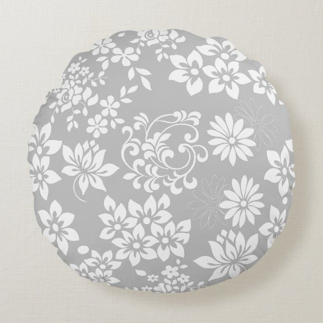 Coussins Ronds Modèle floral.b L Gris BG (Devant)