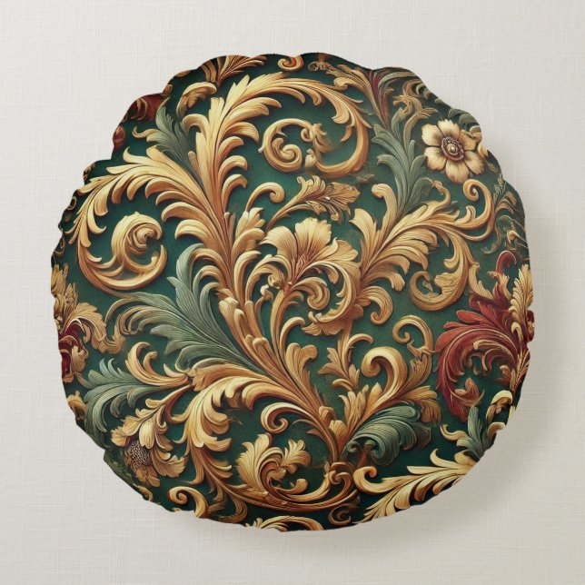 Coussins Ronds Modèle Floral Baroque Royal (Devant)