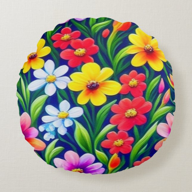 Coussins Ronds Modèle floral coloré (Devant)
