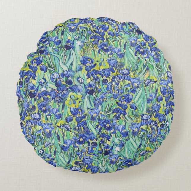 Coussins Ronds Modèle floral d'iris bleus de Van Gogh (Devant)