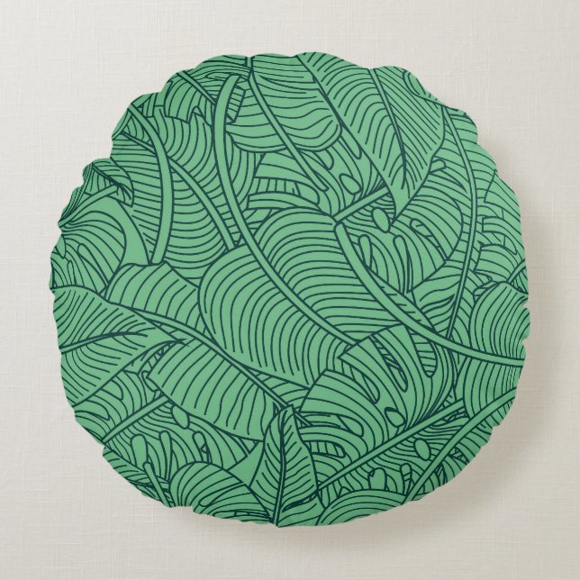 Coussins Ronds Modèle floral Feuille tropical (Devant)
