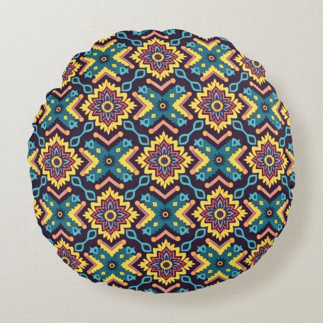 Coussins Ronds Modèle floral géométrique Aztec (Devant)