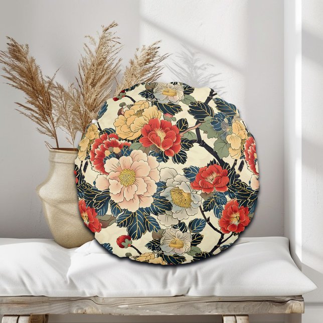 Coussins Ronds Modèle floral japonais Ukiyo-E Art (Créateur téléchargé)