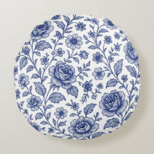 Coussins Ronds Modèle Floral Royal Bleu Rose