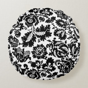 Coussins Ronds Modèle floral vénitien noir et blanc de William Mo