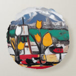 Coussins Ronds Modern Art Picasso-Matisse Inspired Round Pillow<br><div class="desc">Add a bold artistic touch to your home with this unique double-sided round pillow inspired by two iconic modern art styles. One side features an expressive Picasso-inspired abstract scene, while the other showcases a vibrant Matisse-inspired floral design filled with lively colors and playful shapes. This reversible design lets you easily...</div>