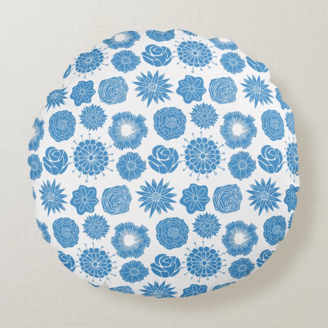 Coussins Ronds Modern Blue Flowers Stylish Motif Round Pillow (Devant)