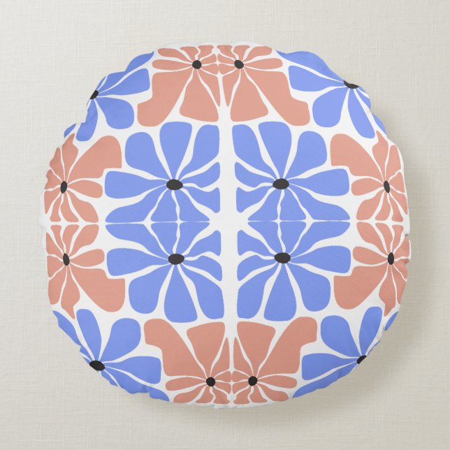 Coussins Ronds Modern Geometric Floral - Blue & Peach Pattern  (Devant)