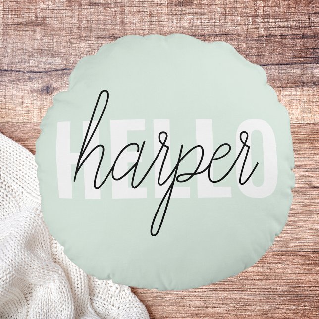 Coussins Ronds Modern Pastel Mint Bonjour Et Vous Nom (Créateur téléchargé)