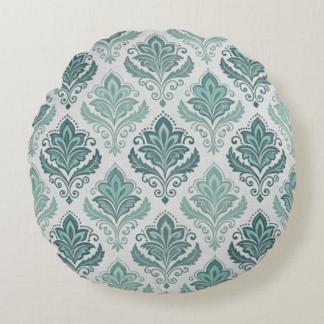 Coussins Ronds Modern Teal Nordic Damask (Devant)