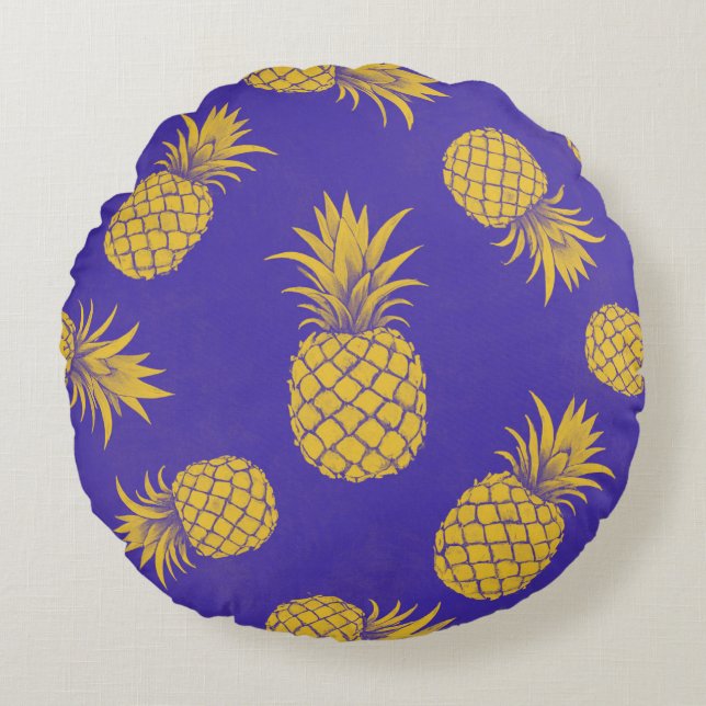 Coussins Ronds Modern Tropical Pineapple Watercolor (Devant)