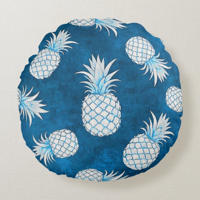 Coussins Ronds Modern Tropical Pineapple Watercolor (Devant)