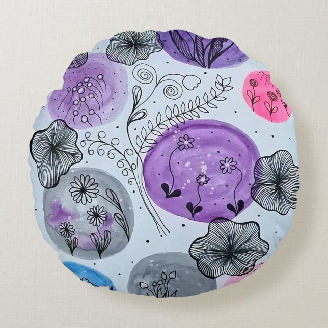 Coussins Ronds Modern Whimsical Botanical Round Throw Pillow (Devant)