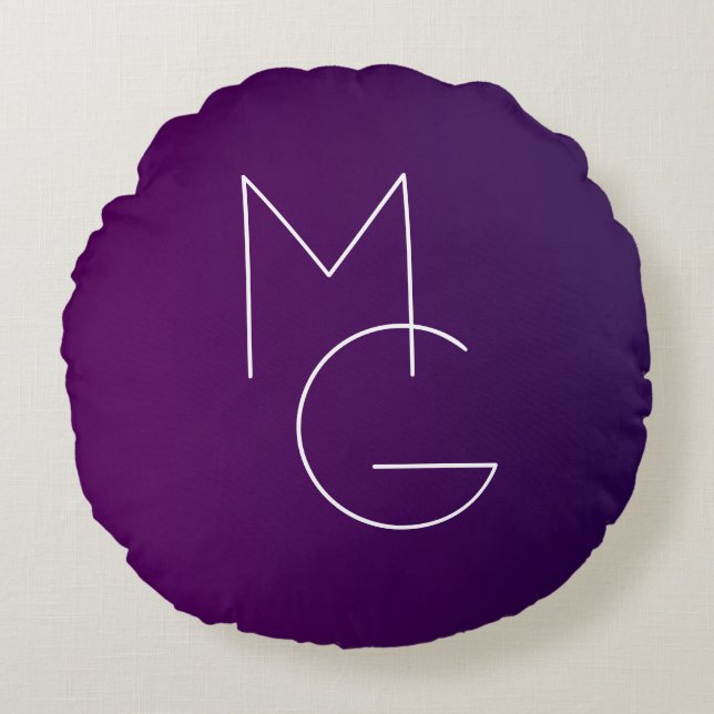 Coussins Ronds Moderne 2 Initiales | Ombre Subtile Violet Foncé (Devant)