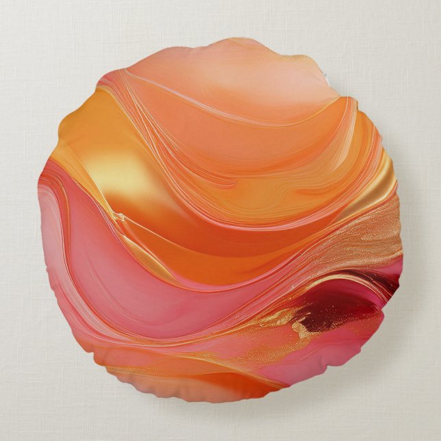 Coussins Ronds Moderne Abstrait rose orange et or- (Dos)